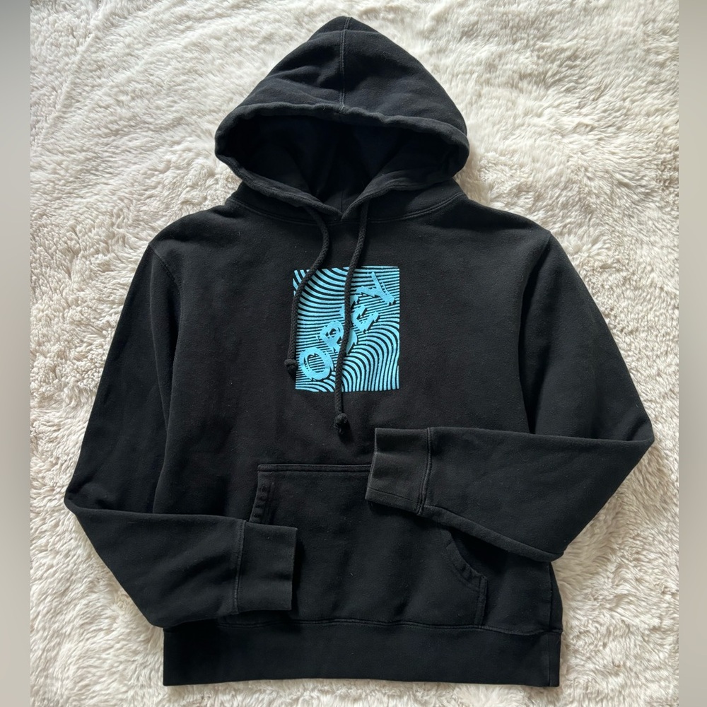 Obey - Black and Blue Psychedelic Logo Graphic Print Hooded Sweatshirt